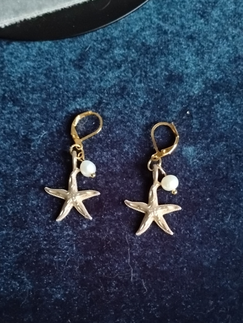Handcrafted Gold Starfish Drop Earrings with Genuine Pearl Accent